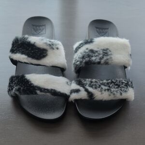 Reef Black and White Fur Slide Slippers